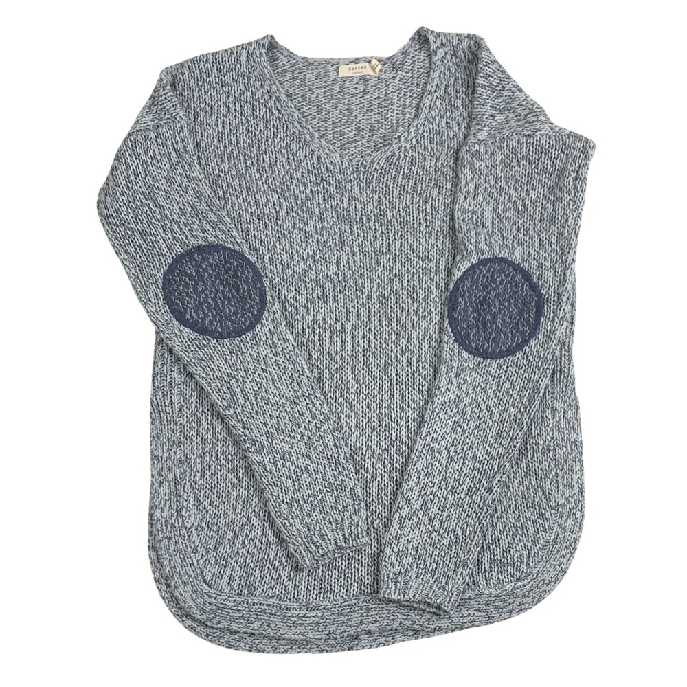 Blue Marled Elbow Patch Chunky Knit Sweater S Harper Heritage Preppy Academia